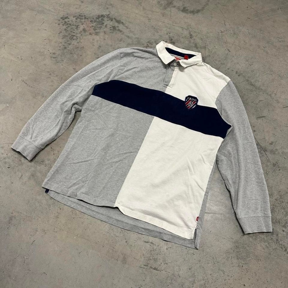 Izod Colorblock Rugby Polo Long Sleeve Shirt XL‎